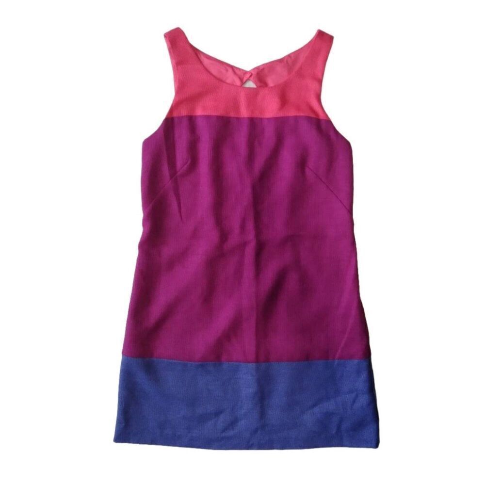Oleg Cassini Pink Purple Color Block Sleeveless Mini Shift Dress Women's Size 8